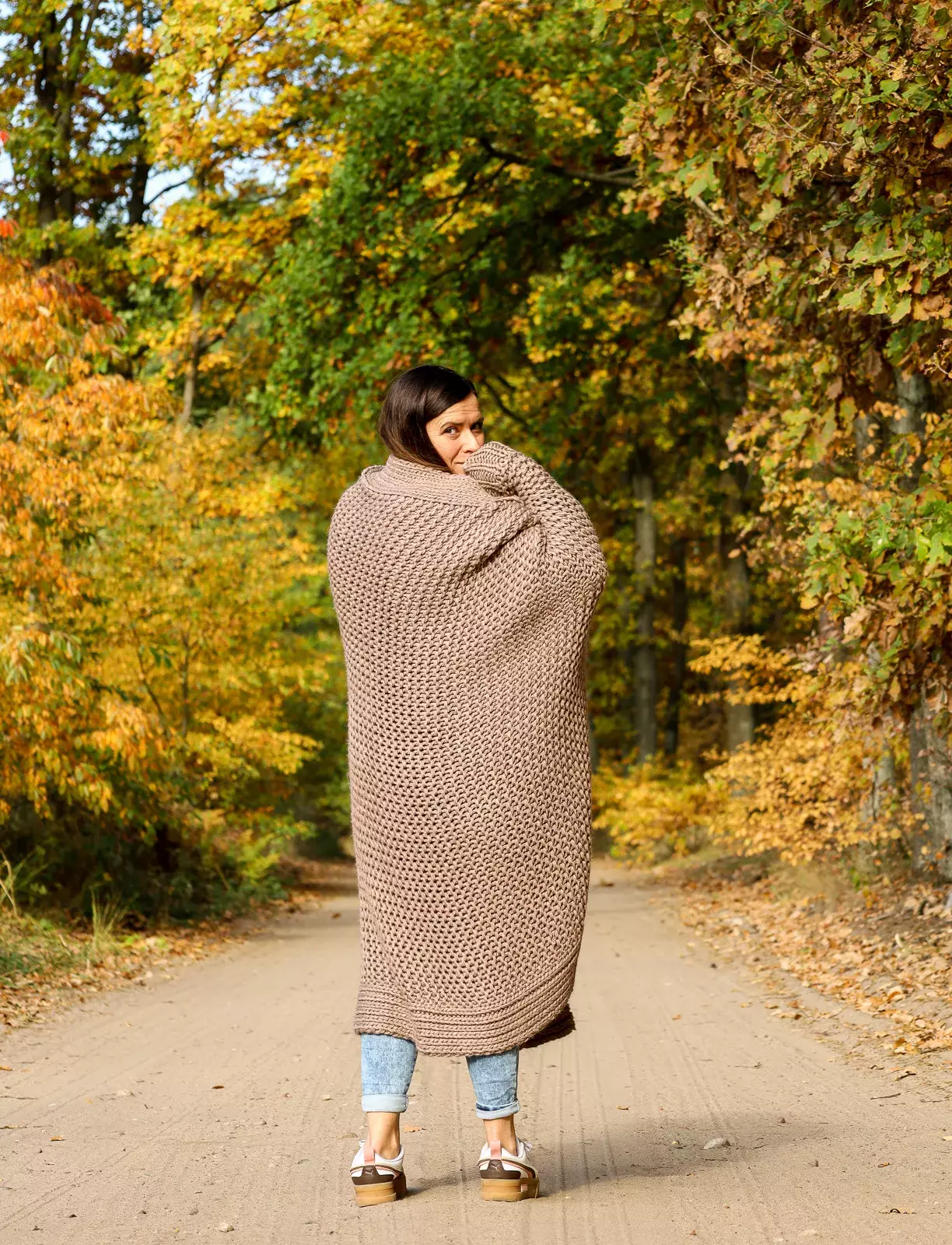 Duży koc bawełniany w kolorze beżowym